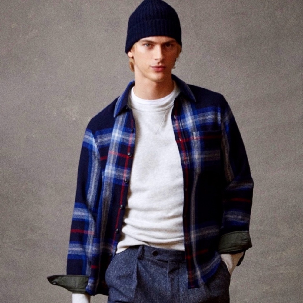 Todd Snyder Navy Blue Plaid Lightweight Shirt Jacket